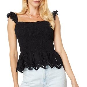 black Madewell Linen-Blend Lucie Smocked Peplum Top size 4